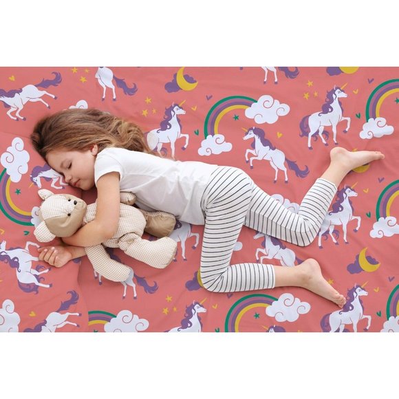 Castle And Clover Lunar Unicorn Sheets Pink Full Size Bed Sheet Set - Picture 6 of 7